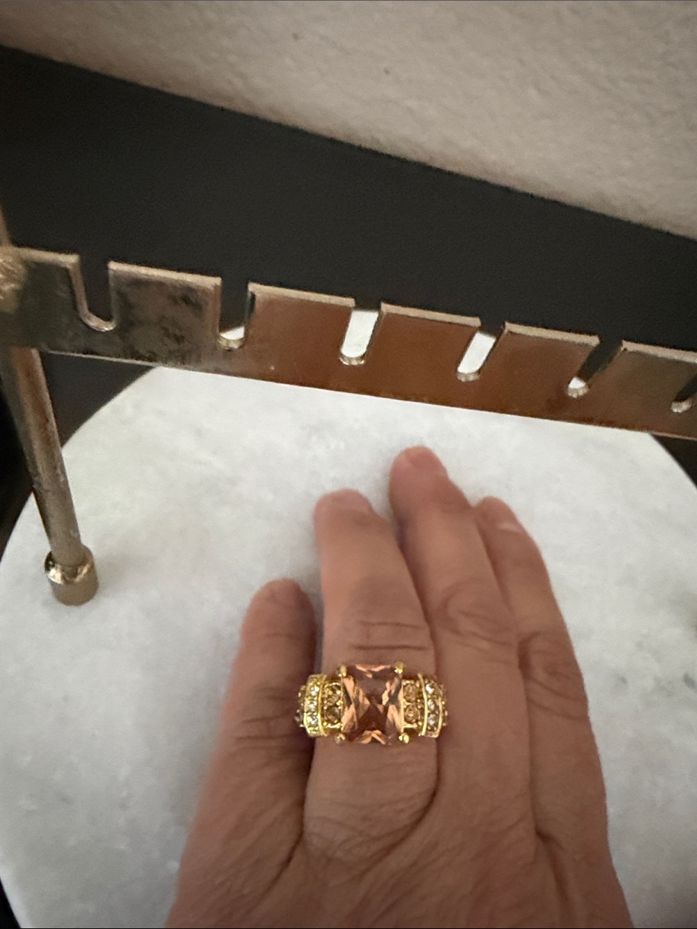 Gold-Tone Champagne Crystal Statement Ring - Women Jewelry